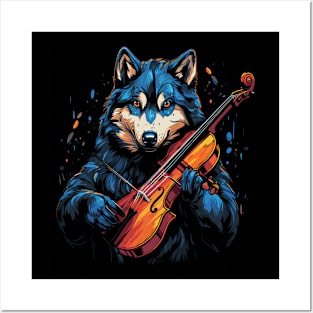Alaskan Husky Playing Violin Posters and Art